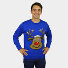 Jersey de Navidad para Familia Reno Sonriente Azul Hombre