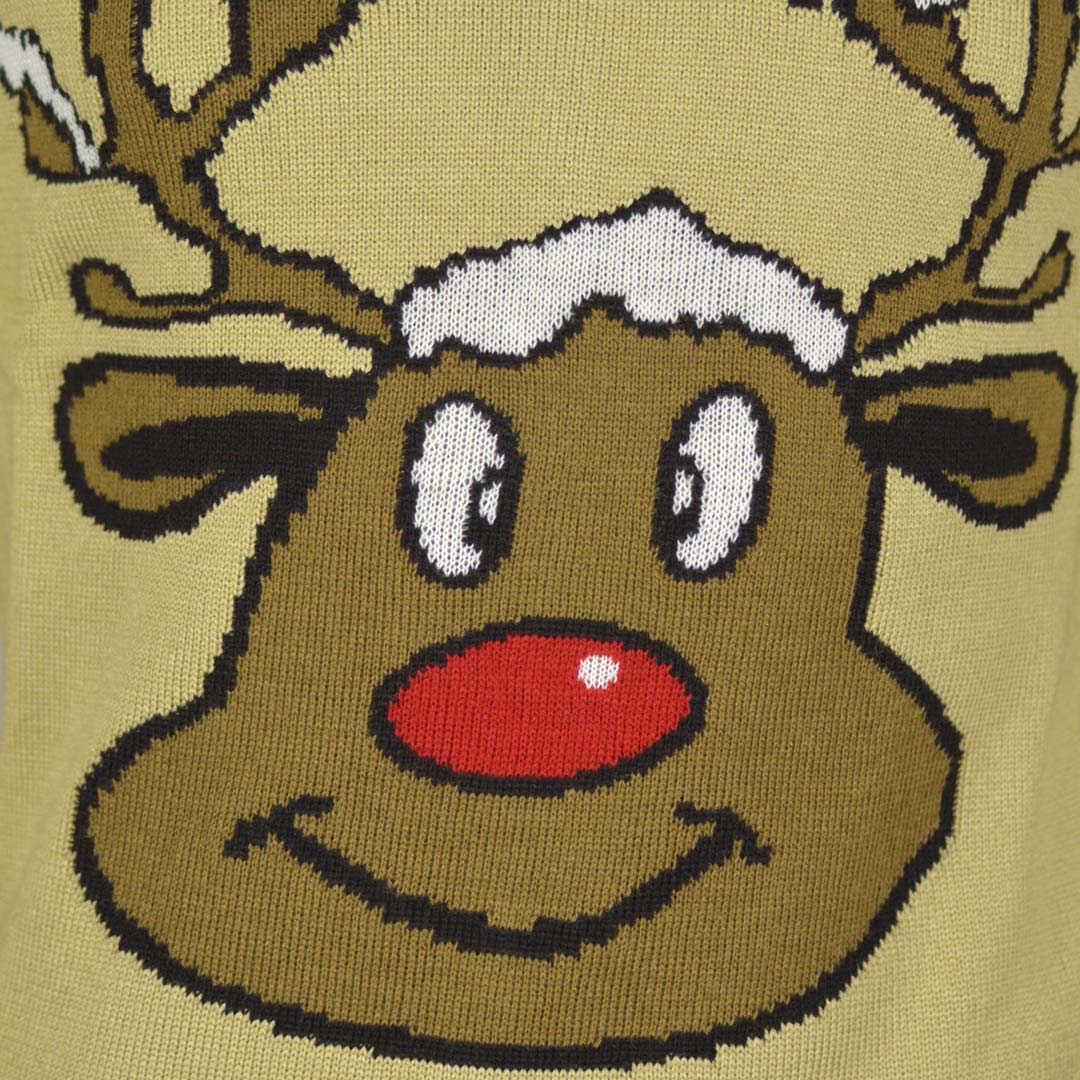 Jersey de Navidad para Familia Reno Sonriente Beige Detalle Reno