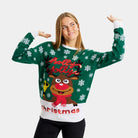 Jersey de Navidad para Familia Verde Holly Jolly Lentejuelas mujer