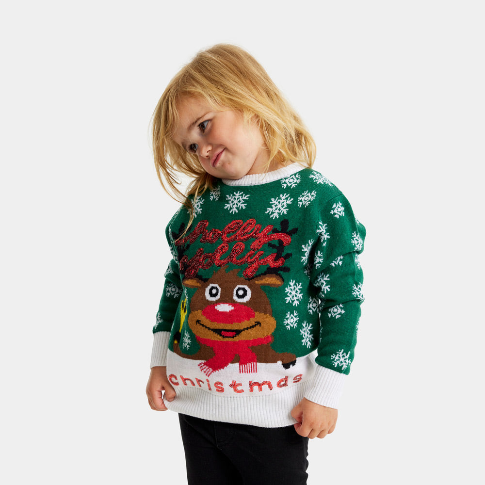 Jersey de Navidad para Familia Verde Holly Jolly Lentejuelas Niños