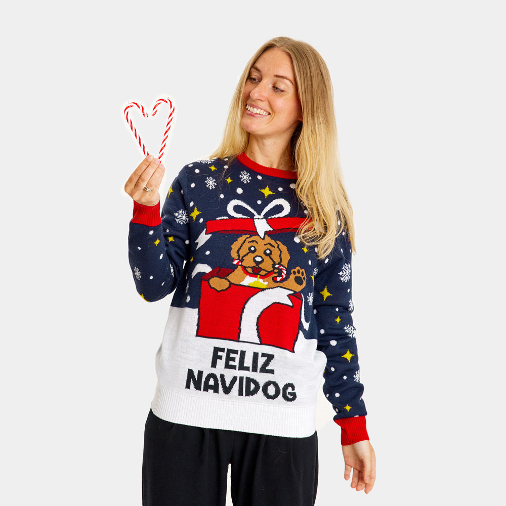 Jersey de Navidad para Familia Feliz Navidog Mujer