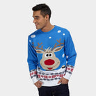 Jersey de Navidad para Hombre Azul Claro con Reno y Nieve