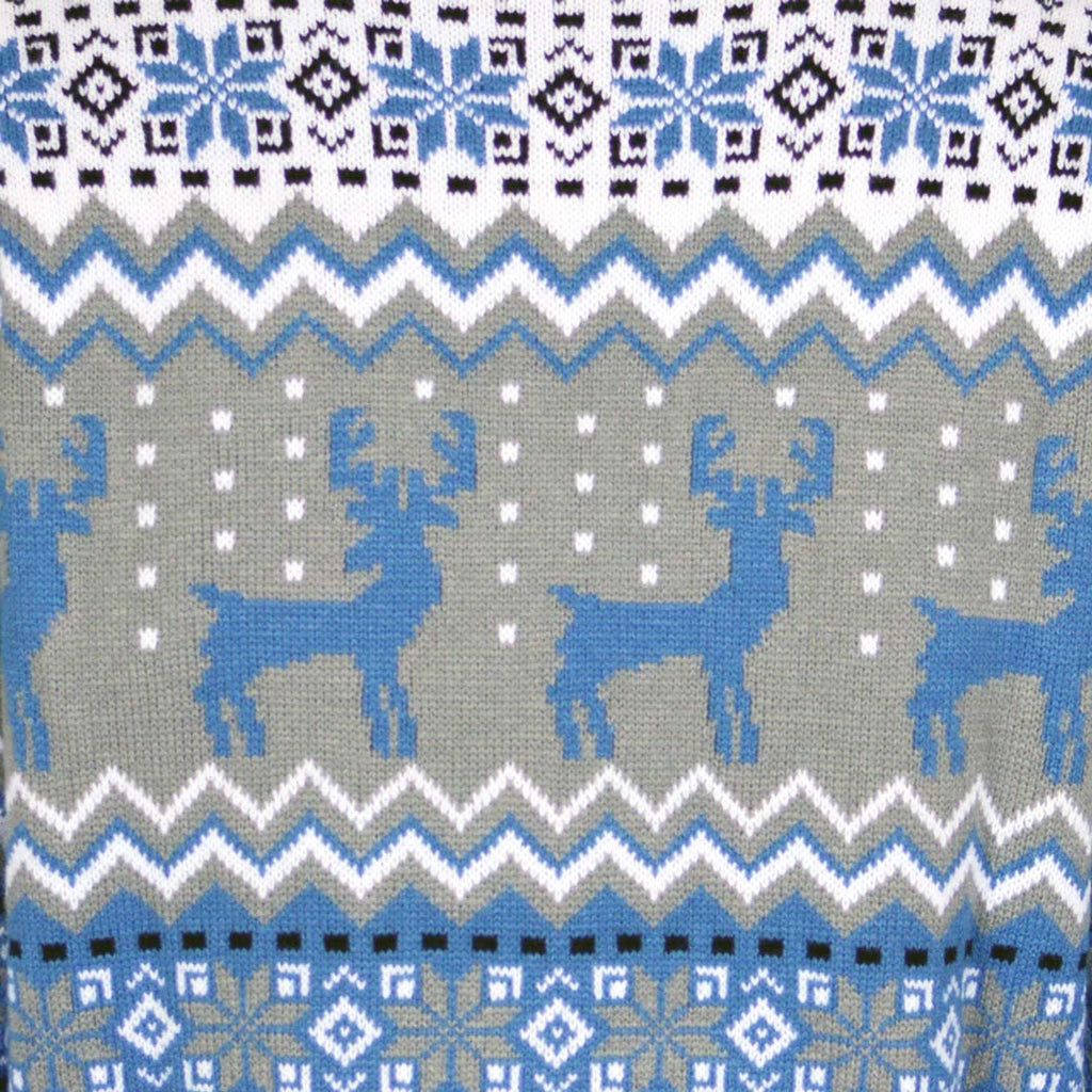 Jersey de Navidad para Hombre Blanco, Gris y Azul con Renos Elegante Detalle