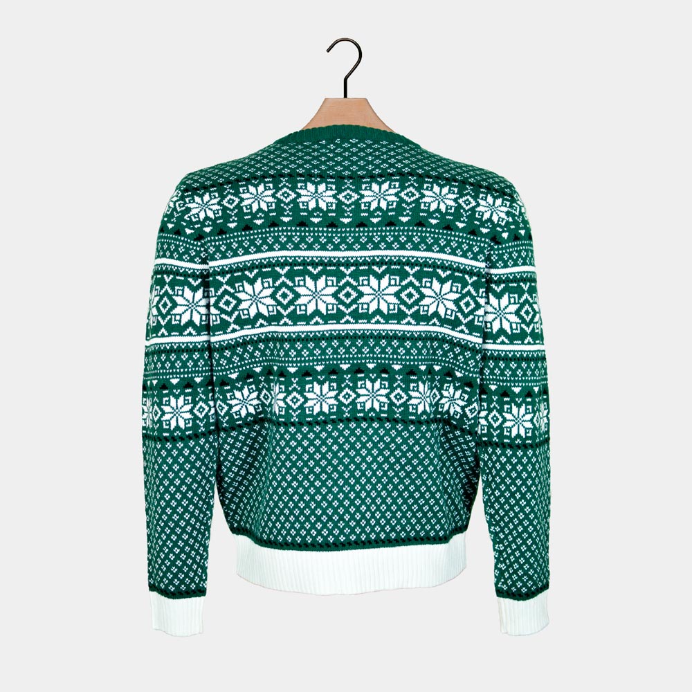 Jersey de Navidad para Hombre Clásico Verde y Blanco Elegante Espalda