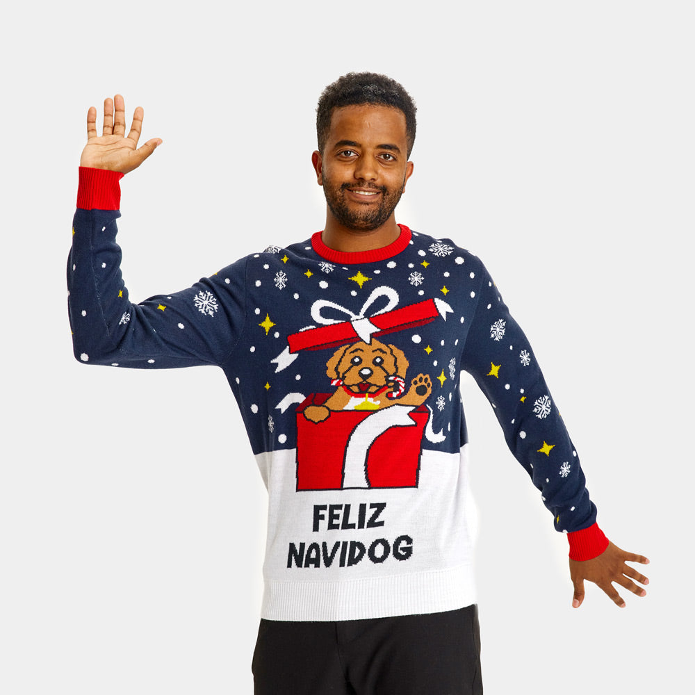 Jersey de Navidad Hombre Feliz Navidog