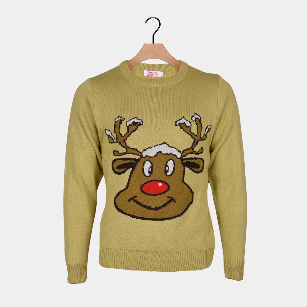 Jersey de Navidad para Hombre Reno Sonriente Beige