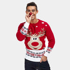 Jersey de Navidad Hombre Rojo con Reno y Nieve