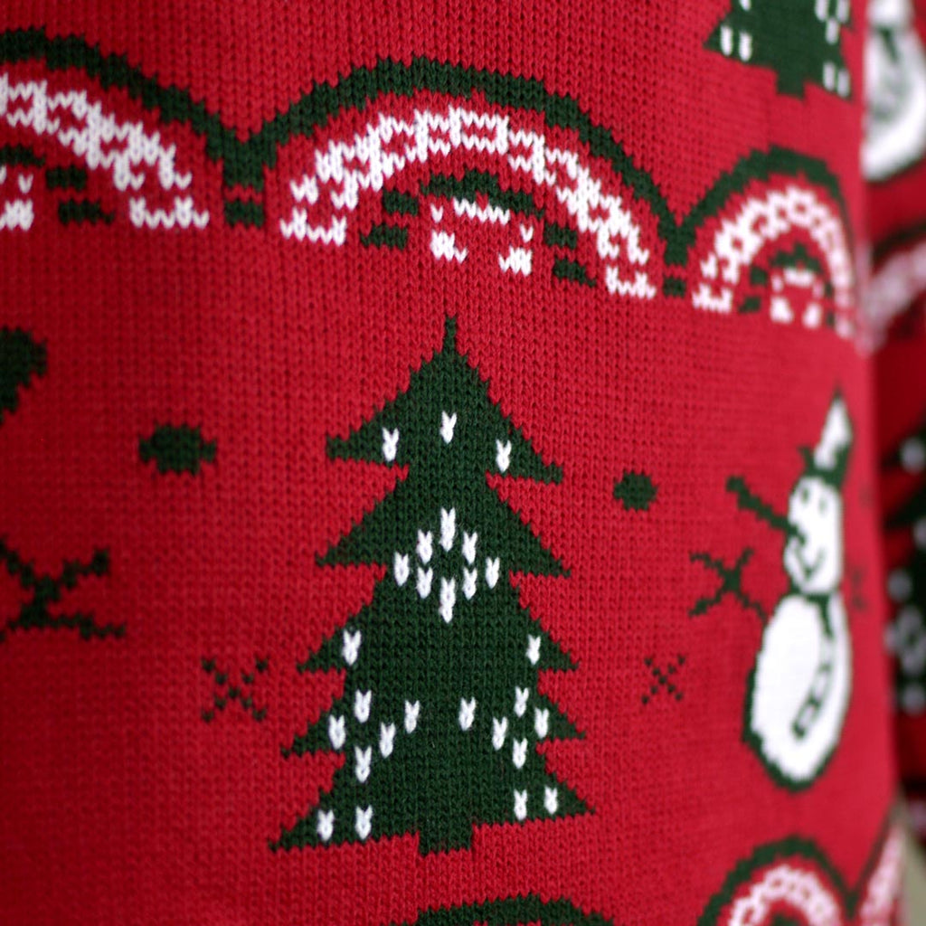 Jersey de Navidad para Hombre Rojo con Pinos y Muñecos de Nieve Detalle