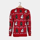 Jersey de Navidad para Hombre Rojo con Pinos y Muñecos de Nieve