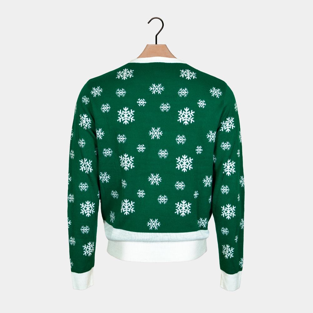 Jersey de Navidad para Hombre Verde Holly Jolly Lentejuelas Espalda