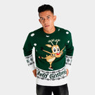 Jersey de Navidad para Hombre Verde con Reno Patinando