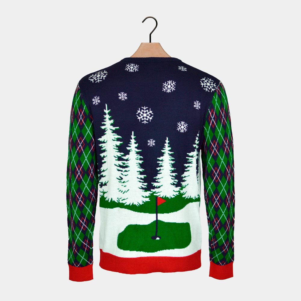 Jersey de Navidad con Luces LED para Hombre con Santa jugando al Golf Espalda