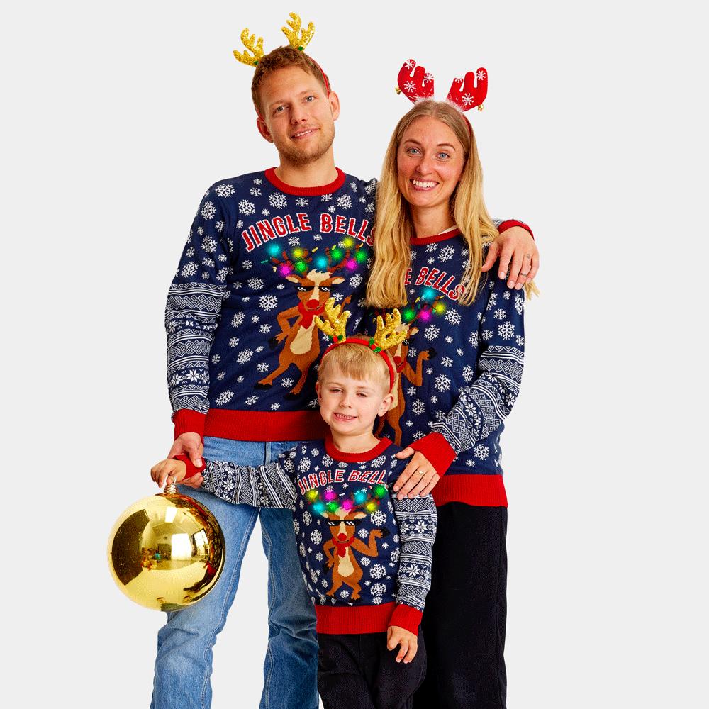 Jersey de Navidad con Luces LED para Niña y Niño Jingle Bells Familia