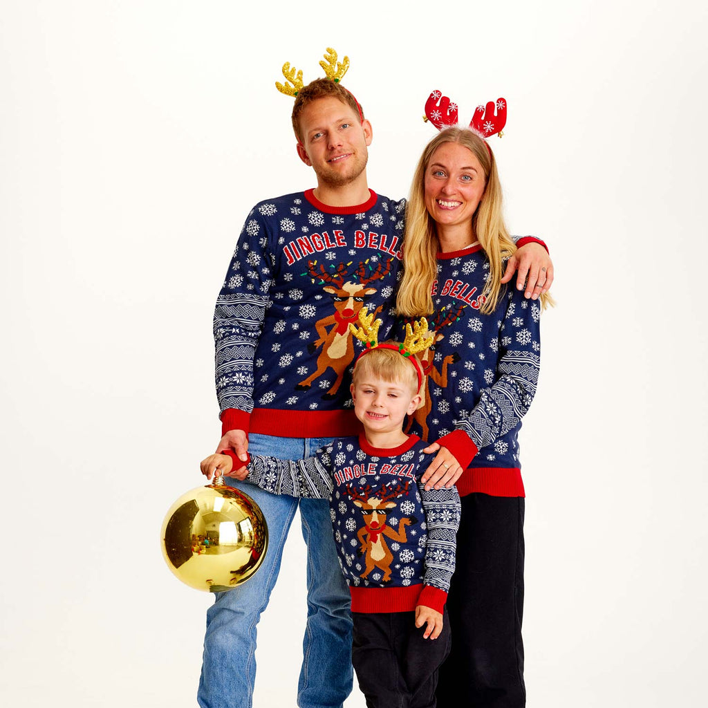 Jersey de Navidad con Luces LED para Niña y Niño Jingle Bells Familia