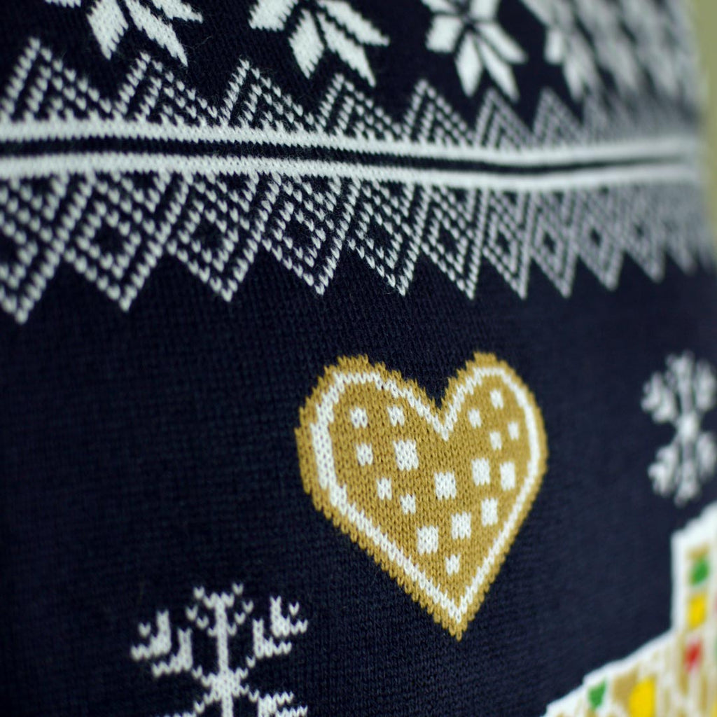 Jersey de Navidad con Luces LED Parejas Casa Gingerbread Detalle Corazón