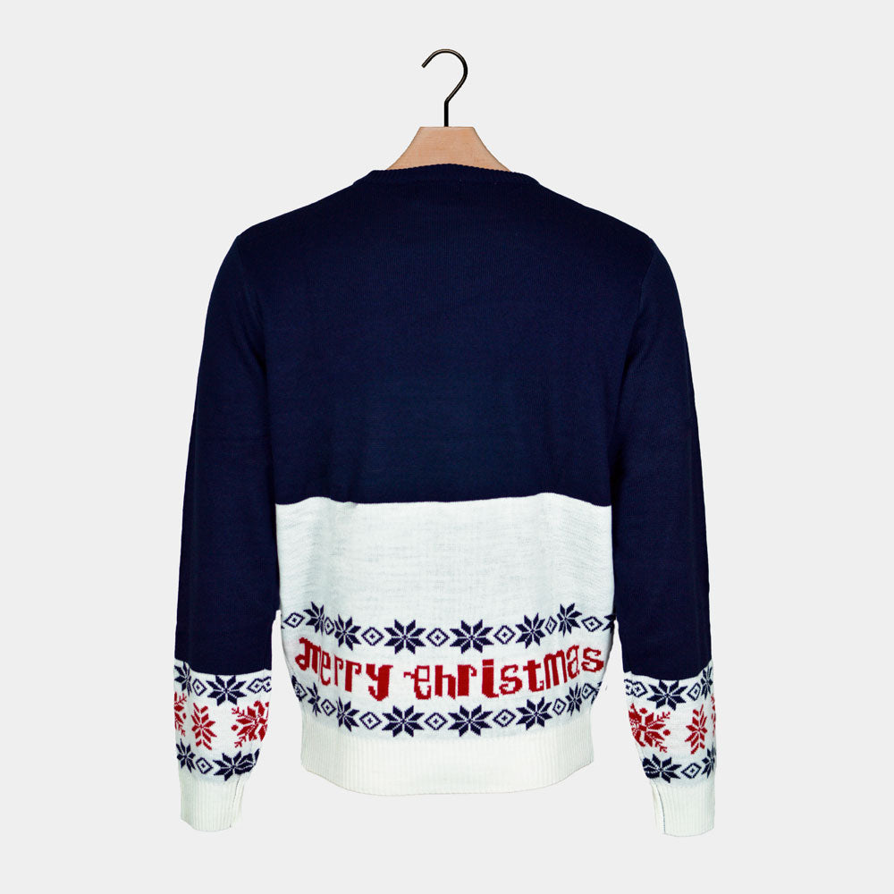 Jersey de Navidad Mujer Azul Papá Noel Reno Rudolph Algodón Orgánico Espalda