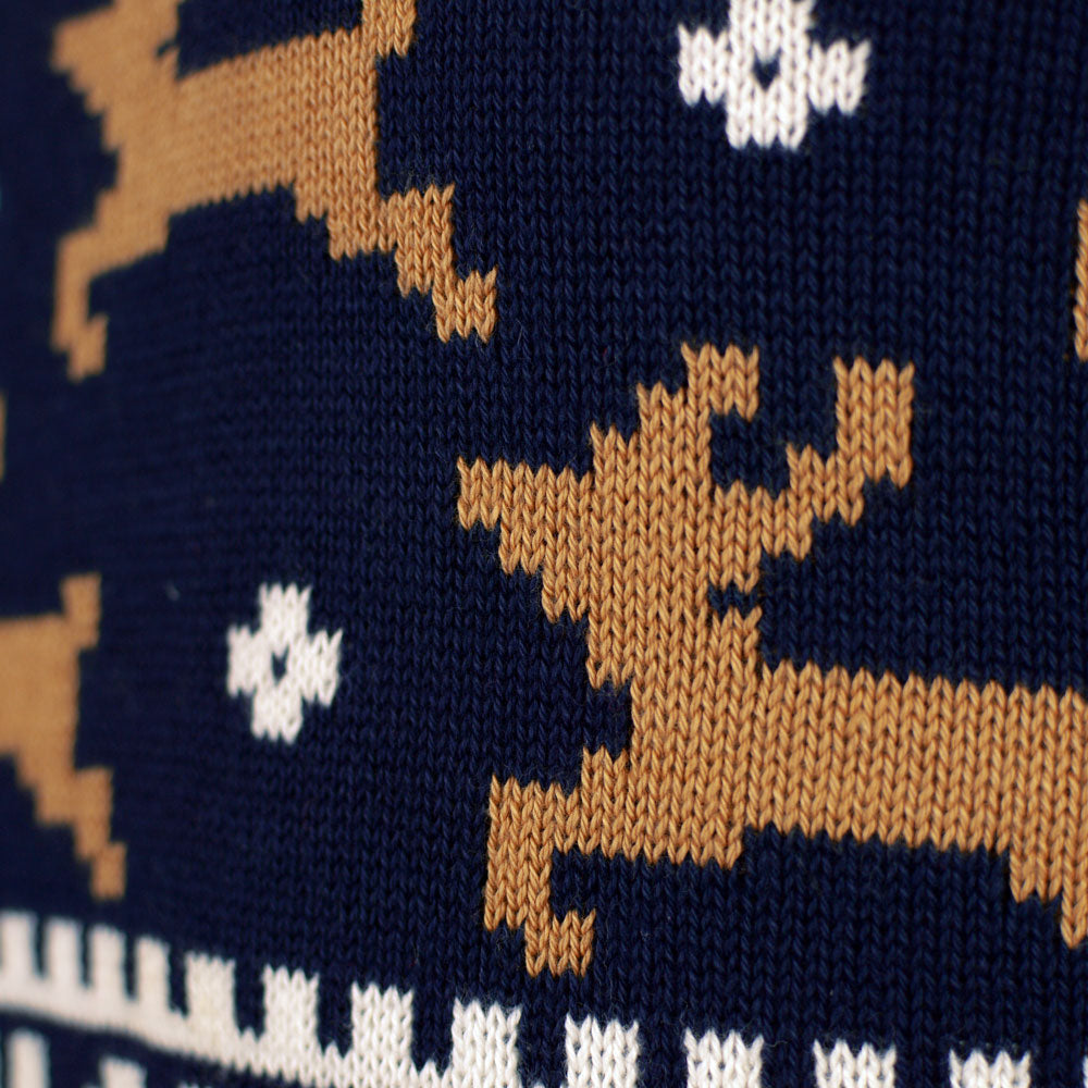 Jersey de Navidad para Mujer Elegante Azul con Renos detalle