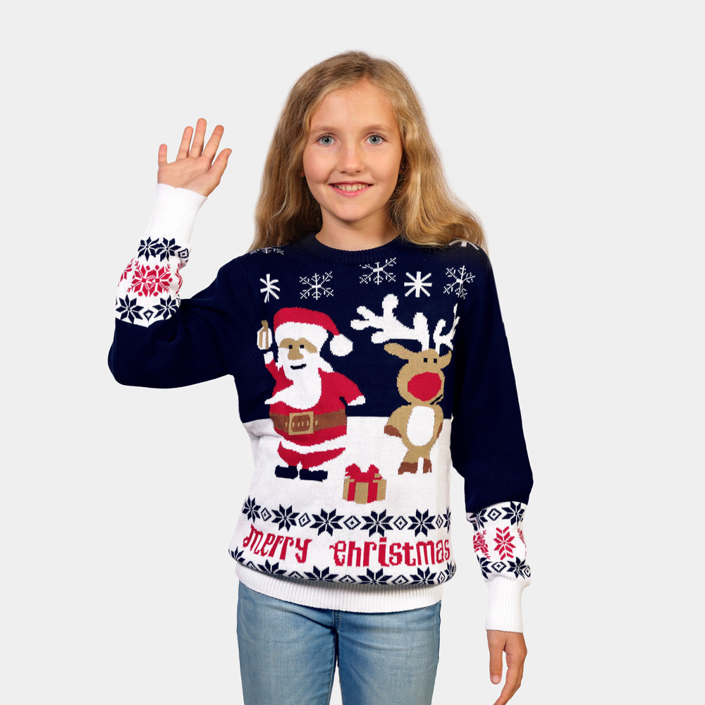 Jersey de Navidad Niña y Niño Papá Noel Reno Rudolph Algodón Orgánico Niña