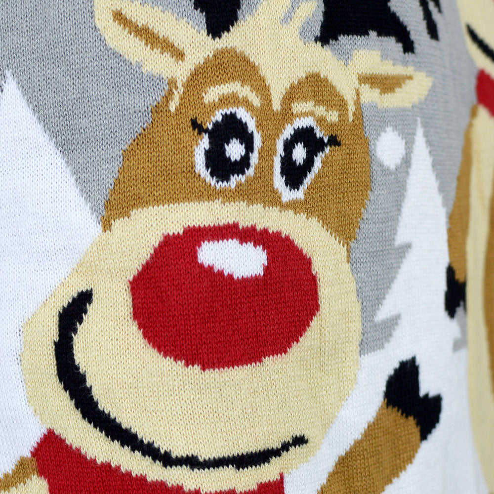 Jersey de Navidad para Familia Gris con Renas Cute Detalle