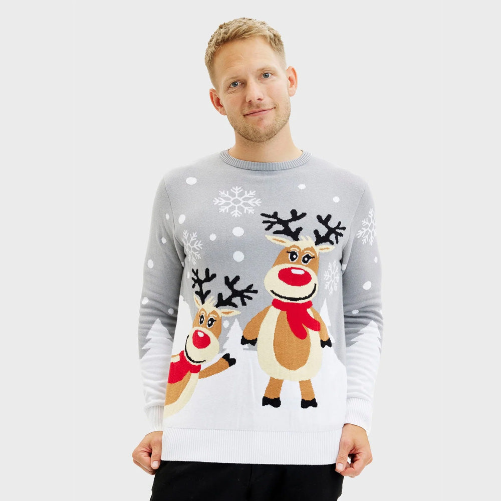 Jersey de Navidad para Familia Gris con Renas Cute Hombre