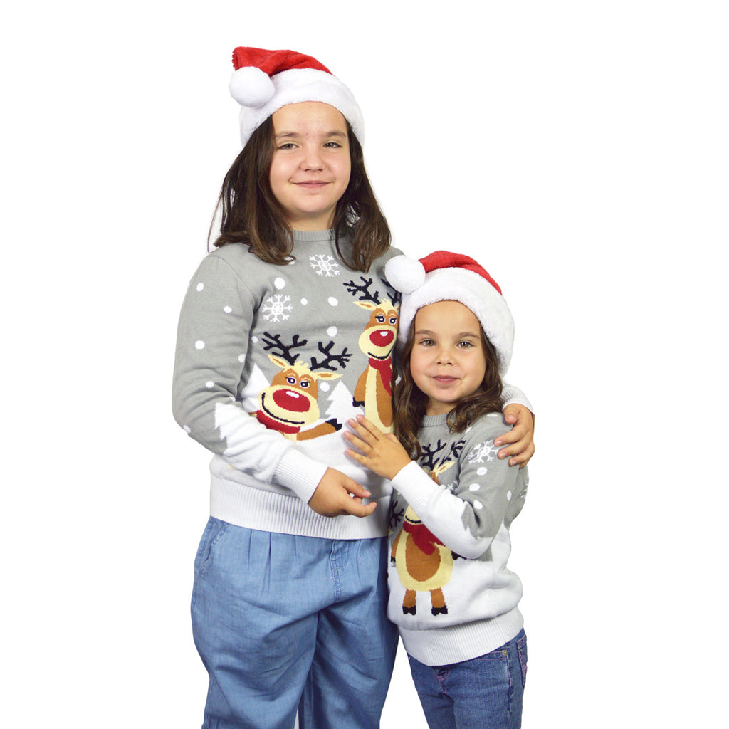 Jersey de Navidad para Familia Gris con Renas Cute Niñas