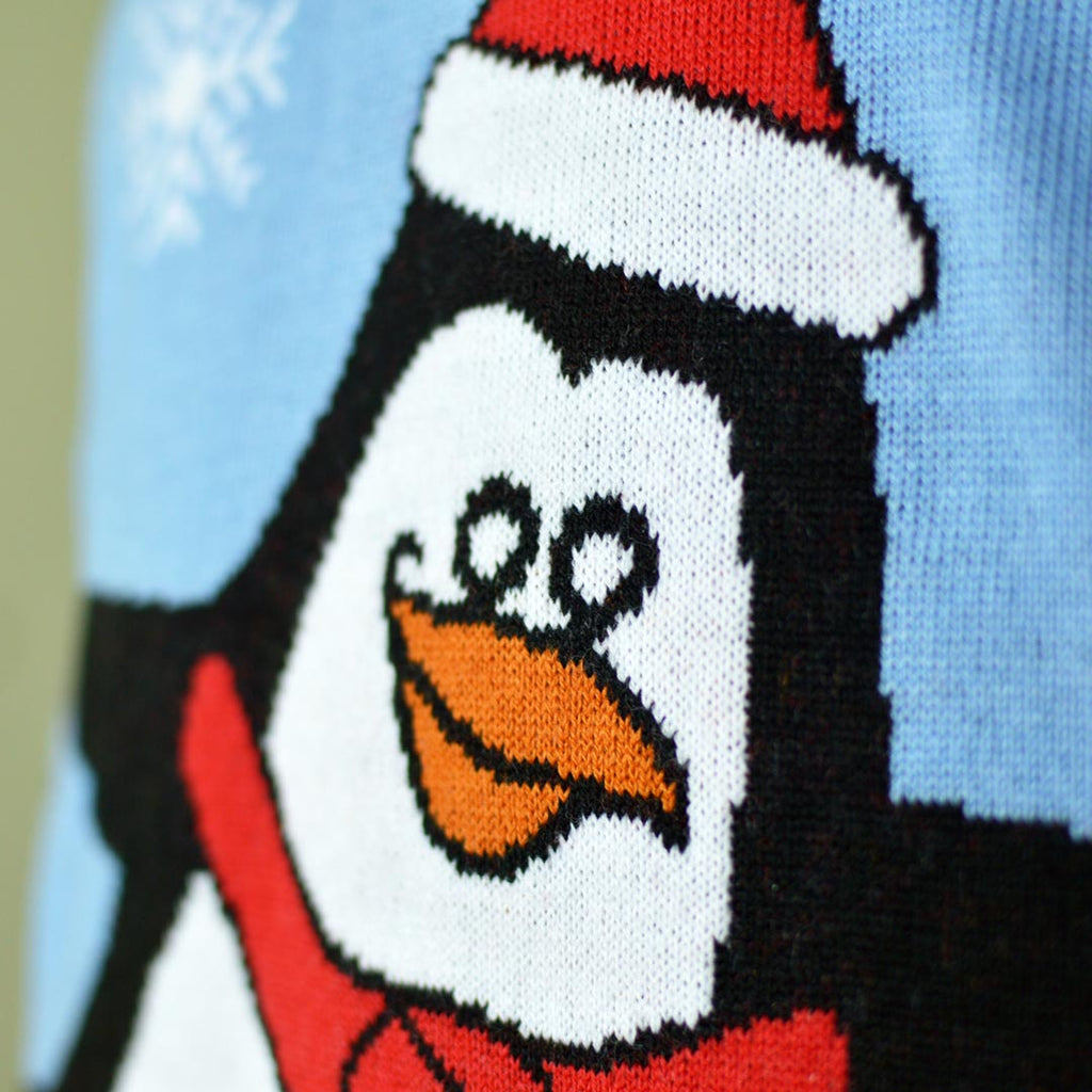 Jersey de Navidad para Familia Pingüino Azul Claro Detalle