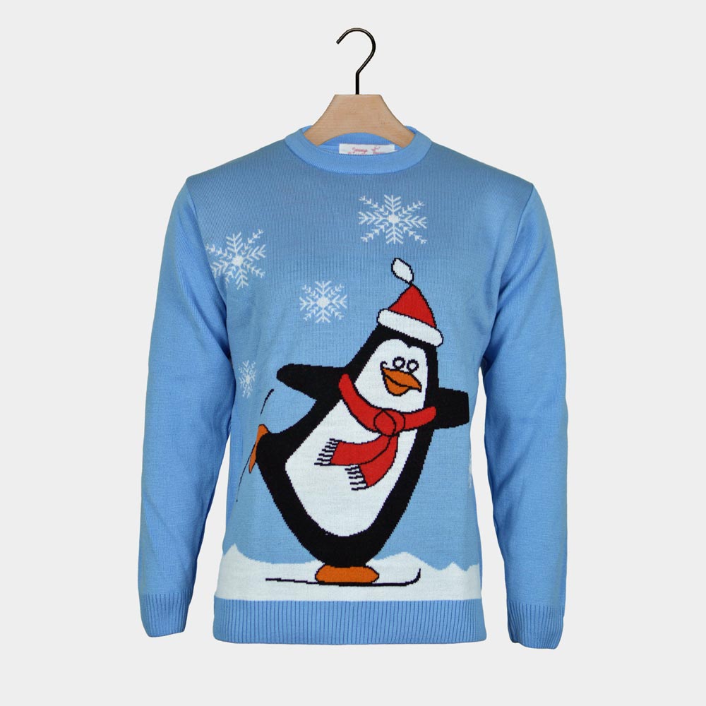 Jersey de Navidad para Familia Pingüino Azul Claro