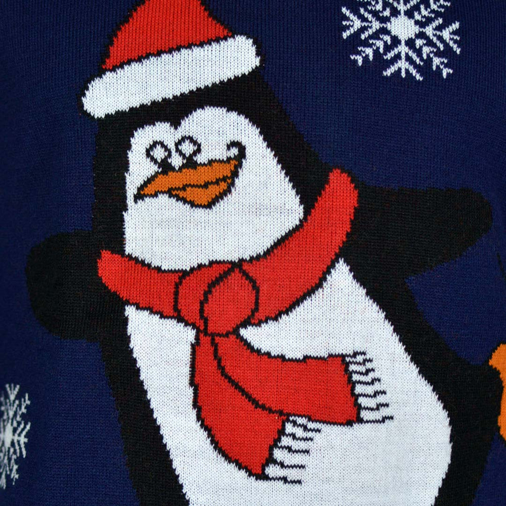 Jersey de Navidad para Familia Pingüino Azul Marino Detalle