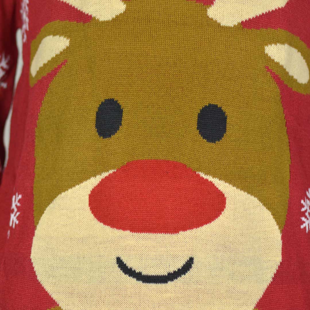 Jersey de Navidad para Familia con Reno Rudolph Rojo Detalle