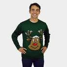 Jersey de Navidad para Familia Reno Sonriente Verde Hombre