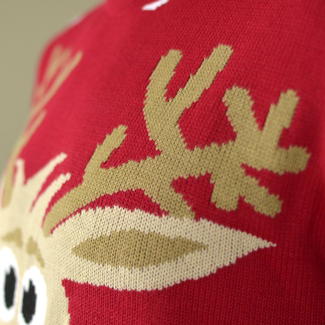 Jersey de Navidad para Familia Rojo con Reno Rudolph Detalle 