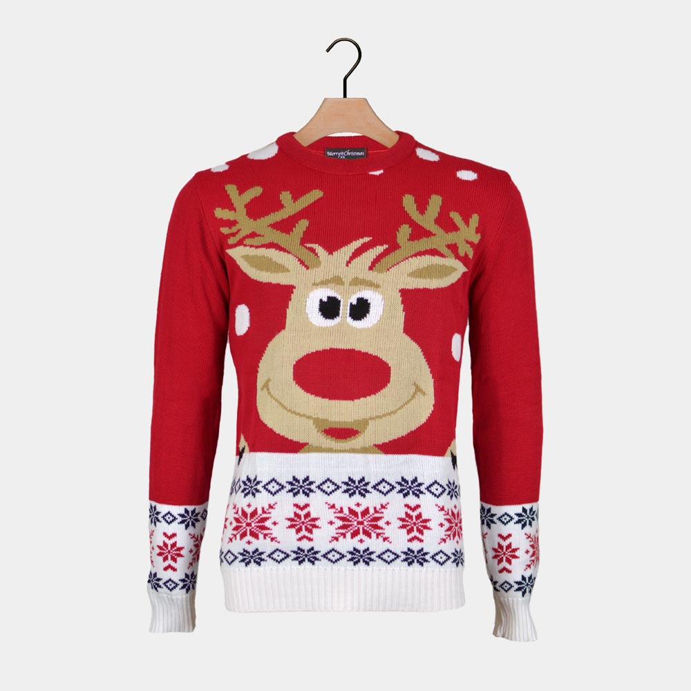 Jersey de Navidad para Familia Rojo con Reno Rudolph