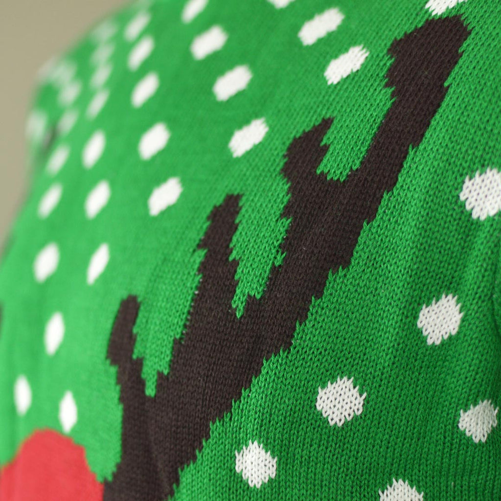 Jersey de Navidad para Familia Verde Reno con Gorro en 3D Detalle Cuerno