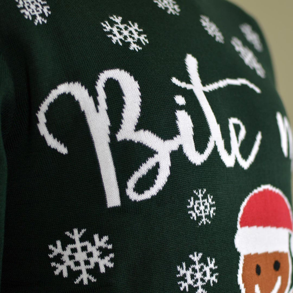 Jersey de Navidad para Hombre Bite Me Gingerbread Detalle Nieve