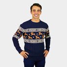 Jersey de Navidad para Hombre Elegante Azul con Renos Merry Christmas