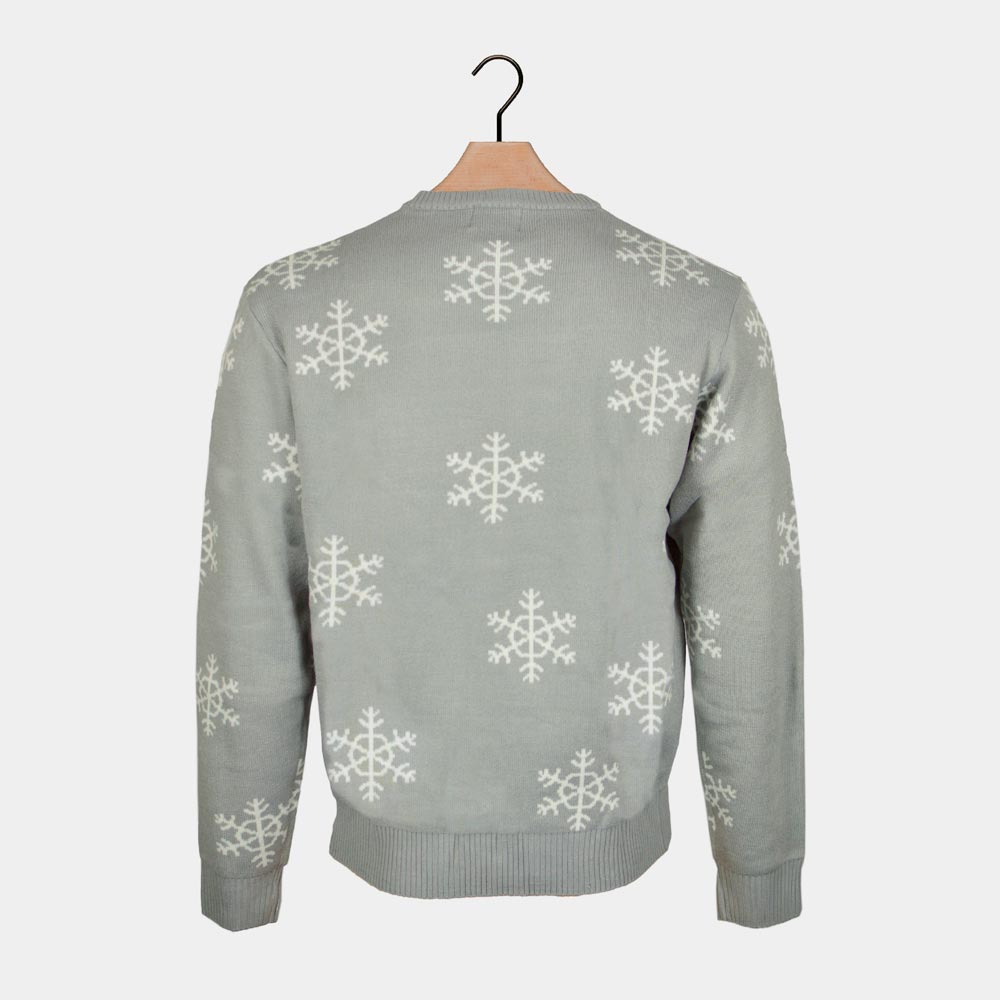 Jersey de Navidad para Hombre Gris con Muñeco de Nieve de Lentejuelas espalda