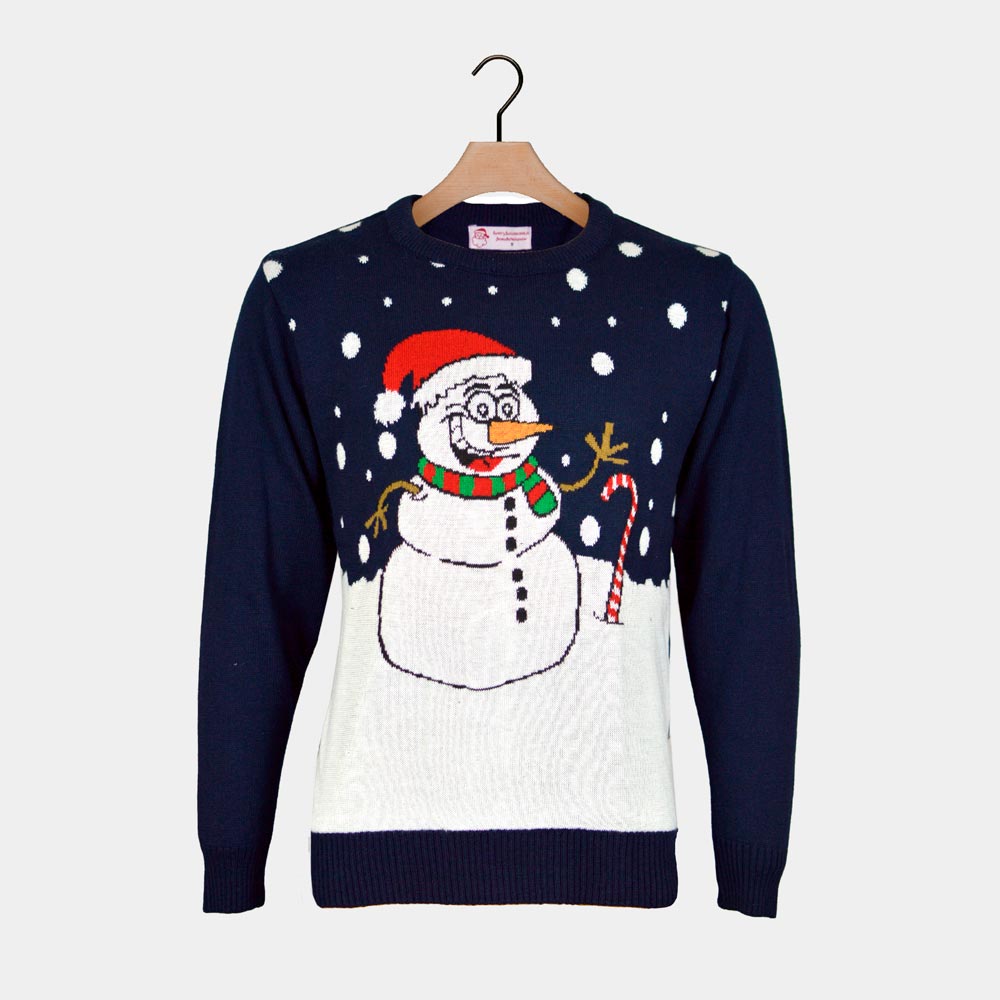 Jersey de Navidad para Hombre Azul Marino Muñeco de Nieve