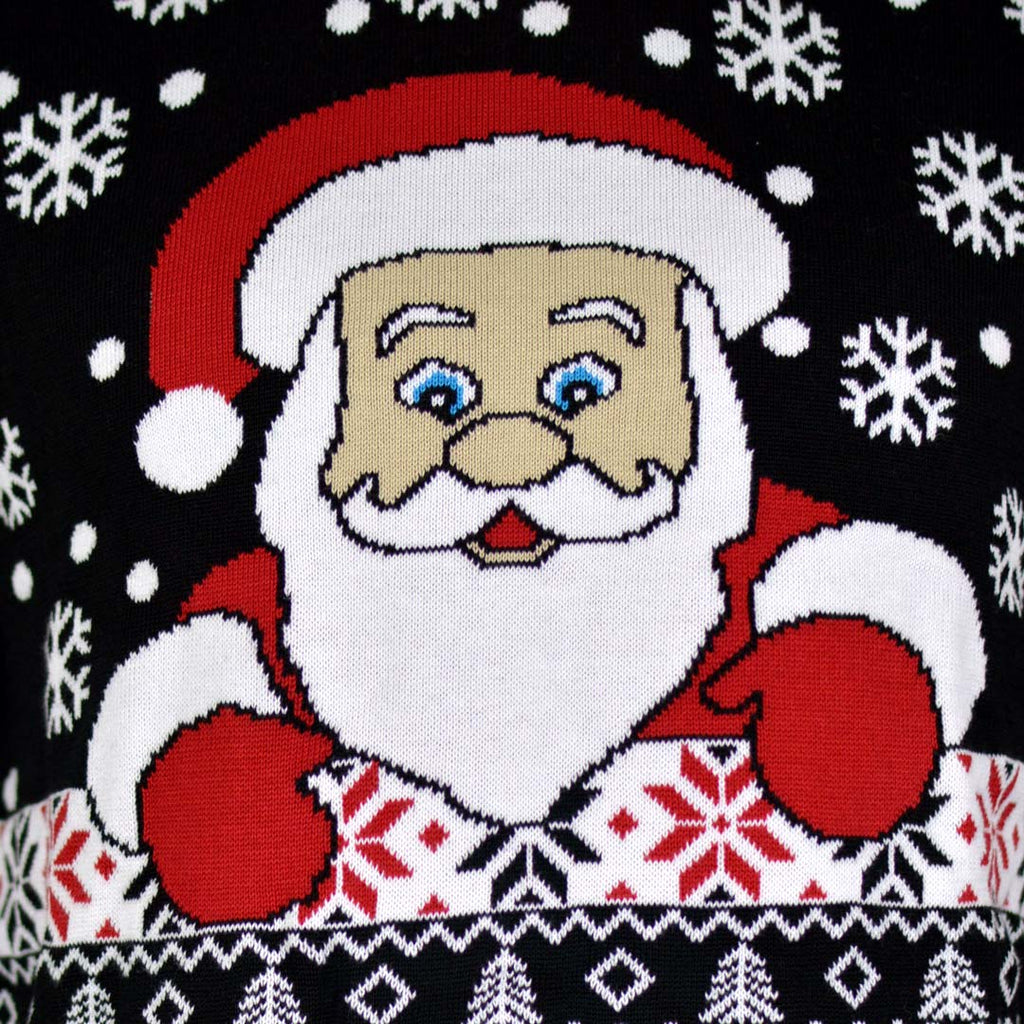 Jersey de Navidad para Hombre Negro con Papá Noel y Nieve Detalle Santa