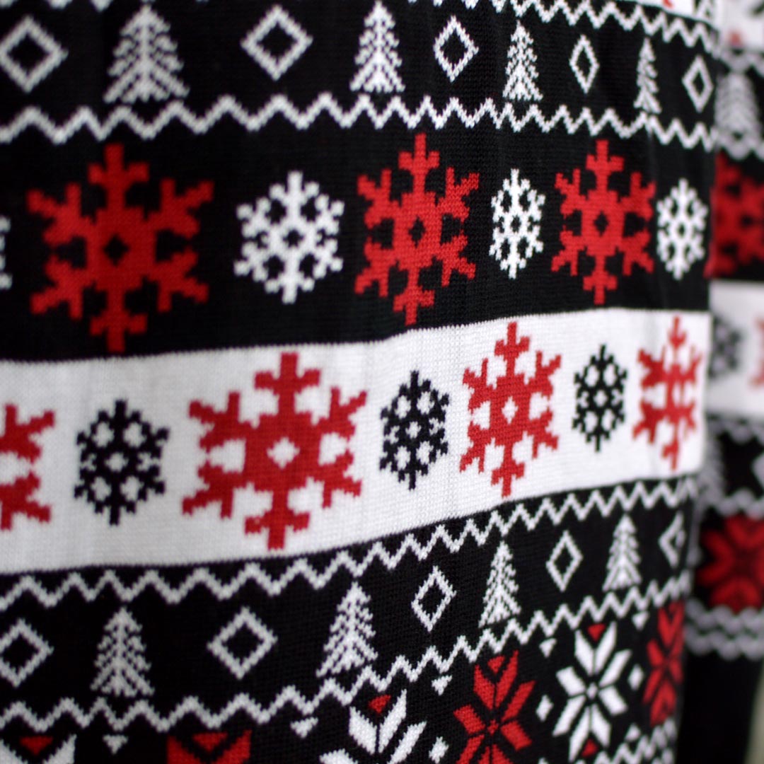 Jersey de Navidad para Hombre Negro con Papá Noel y Nieve Detalle