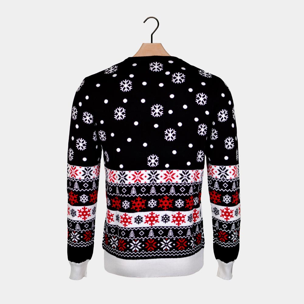 Jersey de Navidad para Hombre Negro con Papá Noel y Nieve Espalda