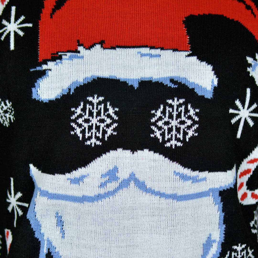 Jersey de Navidad para Hombre Papá Noel Negro Detalle Cara