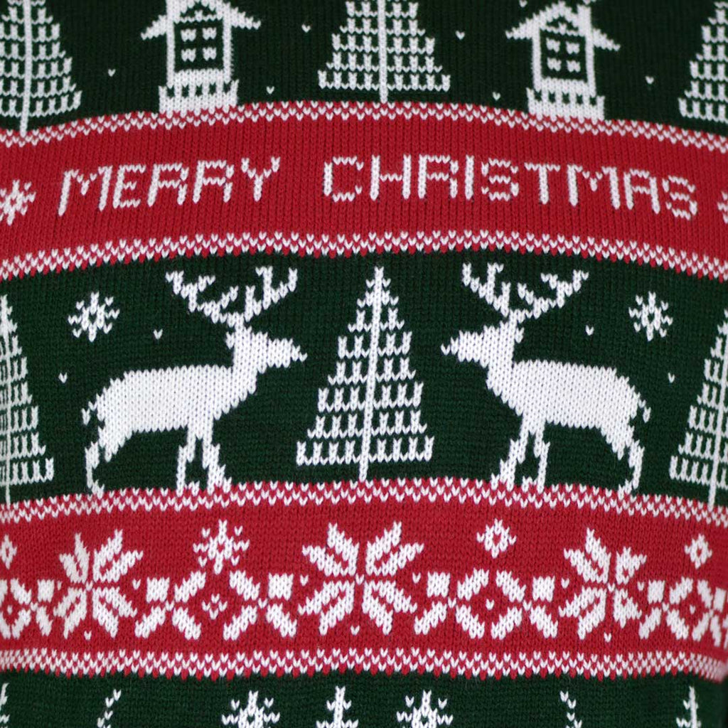 Jersey de Navidad para Hombre Rayas Verdes y Rojas Merry Christmas Detalle