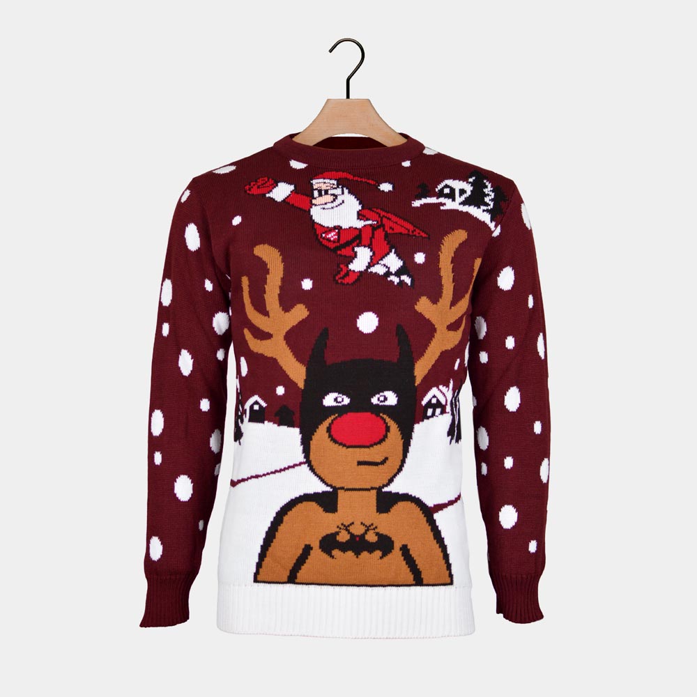 Jersey de Navidad para Hombre Reno Batman Papá Noel Superman