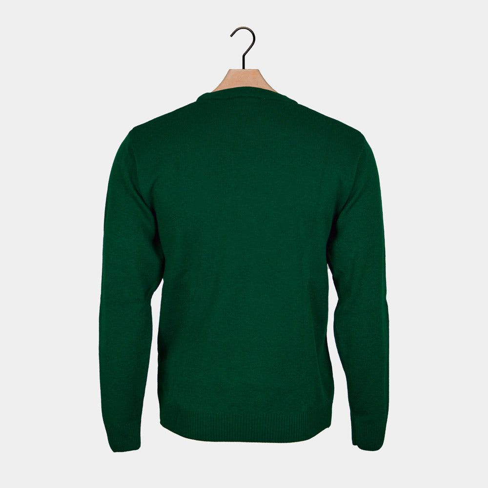 Jersey de Navidad para Hombre Reno Sonriente Verde Espalda