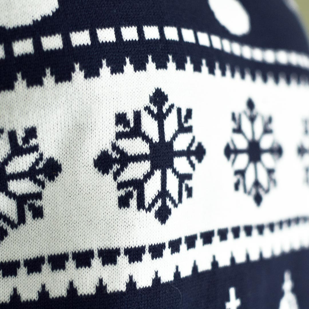 Jersey de Navidad para Hombre con Renos y Nieve Azul detalle