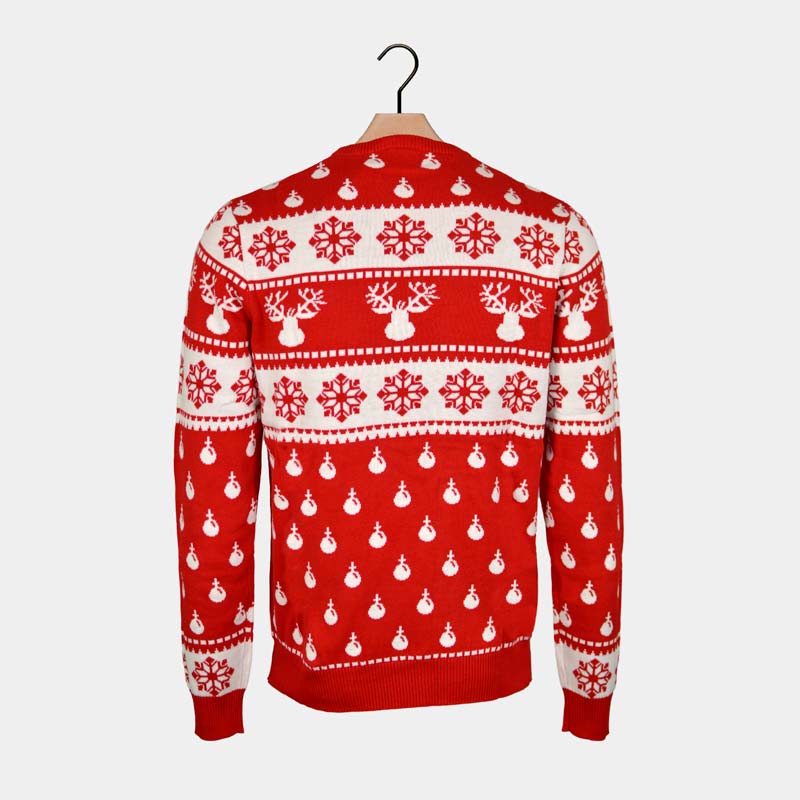 Jersey de Navidad para Hombre con Renos y Nieve Rojo Espalda