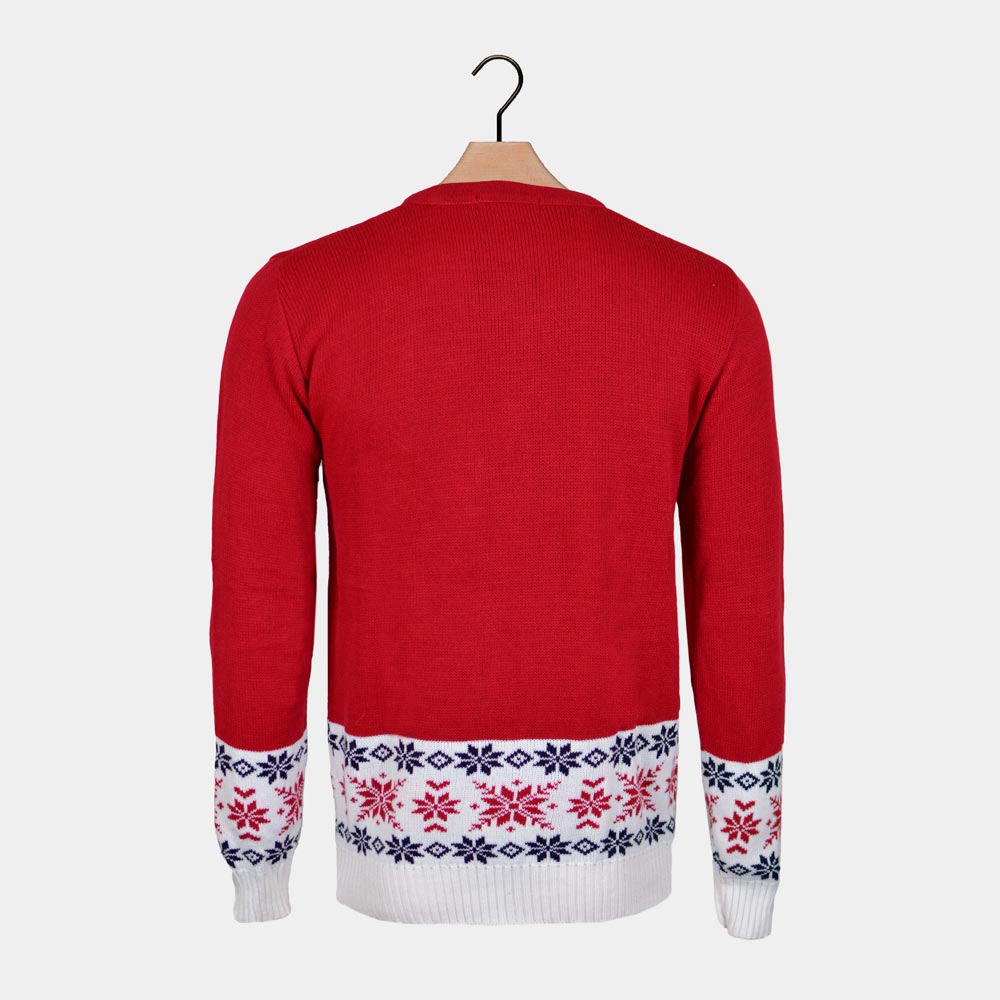 Jersey de Navidad para Hombre Rojo con Reno y Nieve Espalda