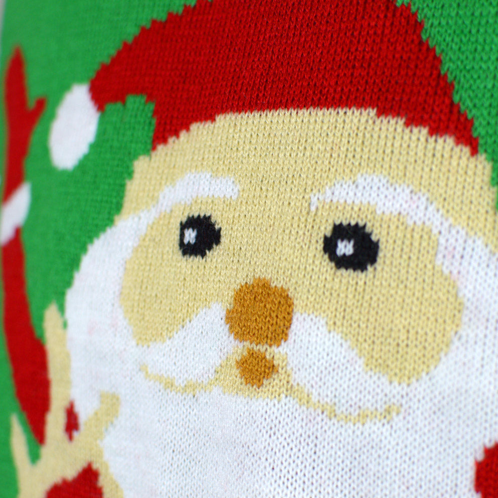 Jersey de Navidad para Hombre Rojo con Santa Claus y Reno Saludando Detalle