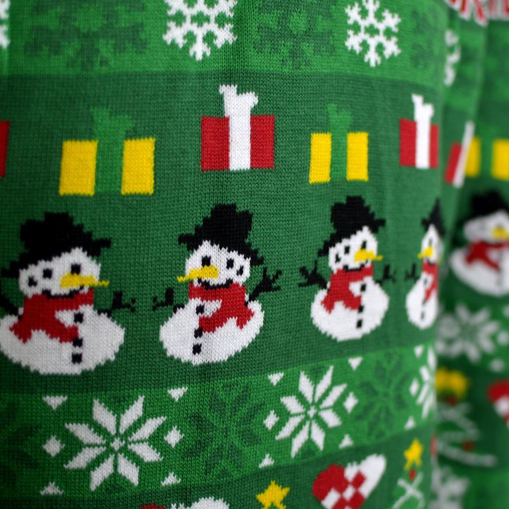 Jersey de Navidad para Hombre Verde con Árboles y Muñecos de Nieve Detalle Regalo