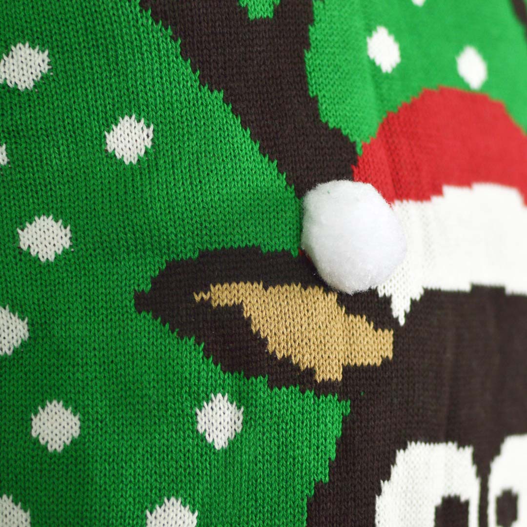 Jersey de Navidad para Hombre Verde Reno con Gorro en 3D Detalle